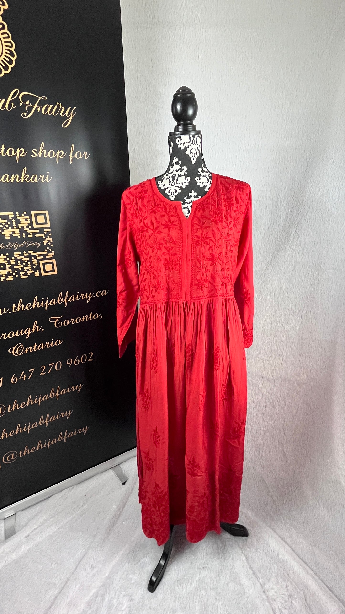 Red Self - Muslin Frock - The Hijab Fairy