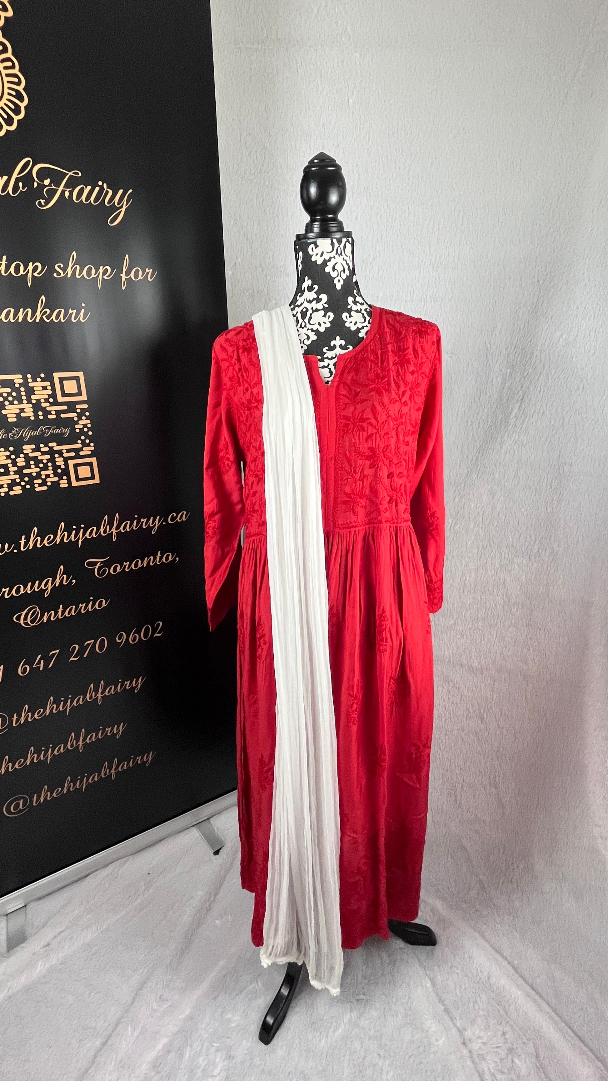 Red Self - Muslin Frock - The Hijab Fairy