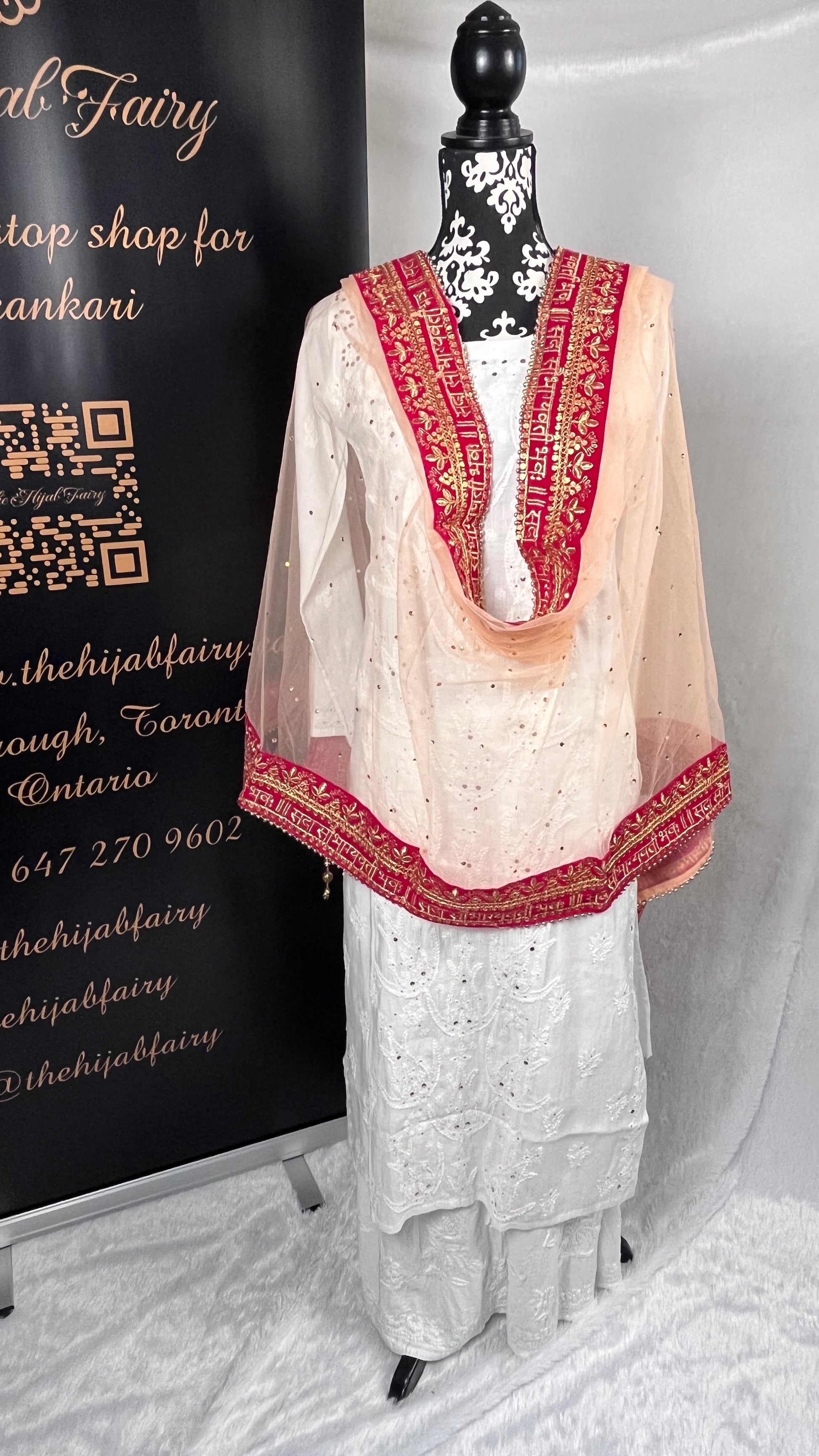 Bridal Dupatta - सदा सौभाग्यवती भव: - Peach - The Hijab Fairy