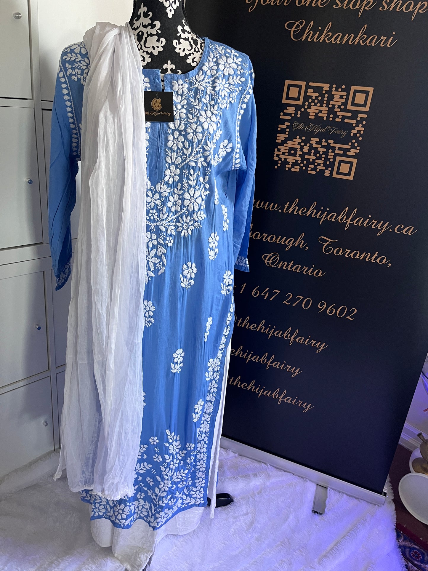 Bleu bleuet - Kurta long droit en modal