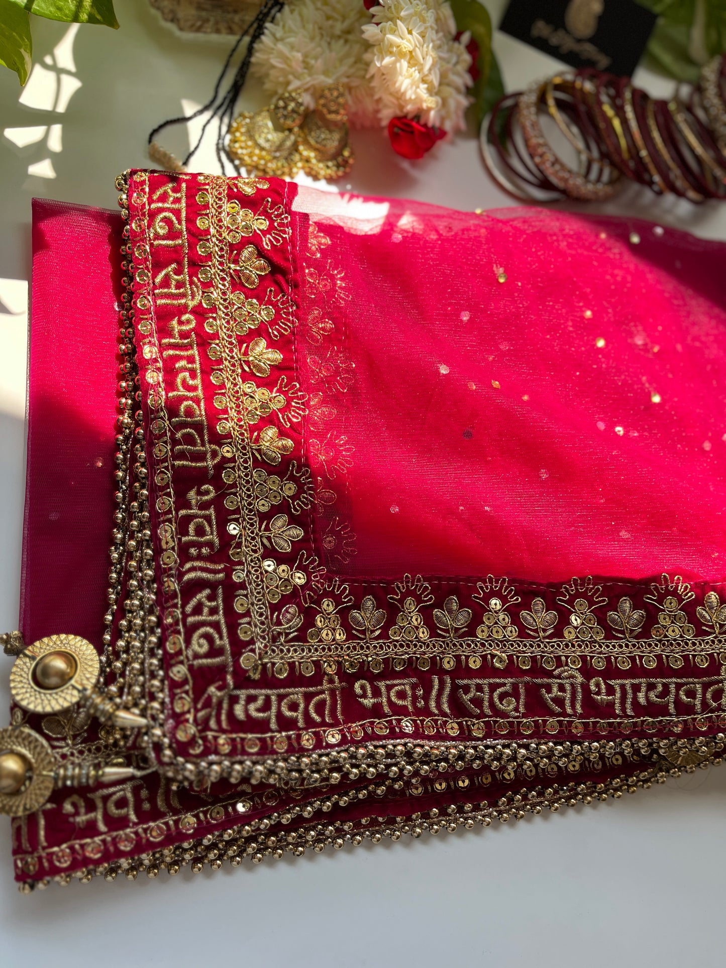 Bridal Dupatta - सदा सौभाग्यवती भव: - Pink - The Hijab Fairy