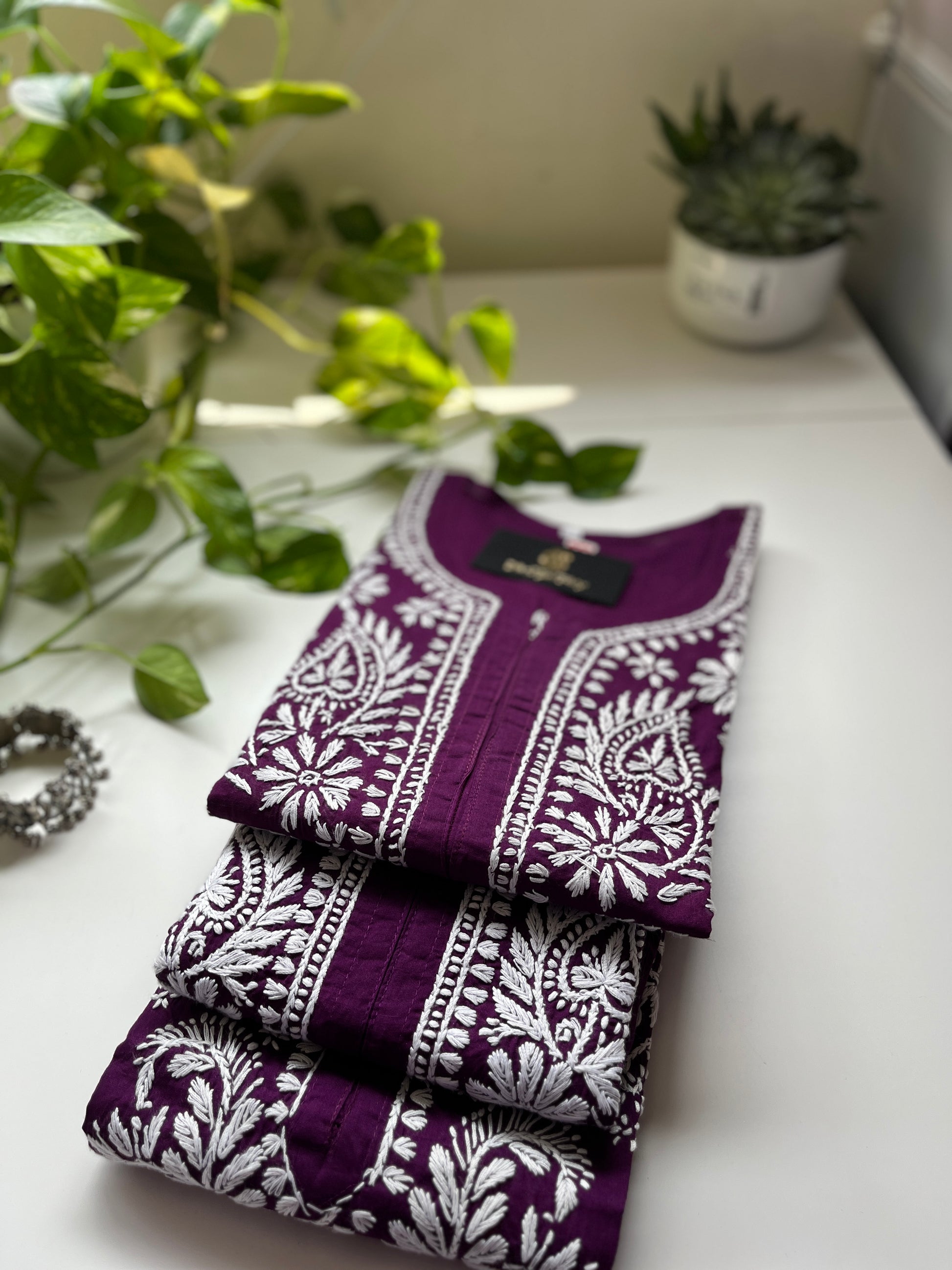 White on Purple - Cotton Kurta - The Hijab Fairy