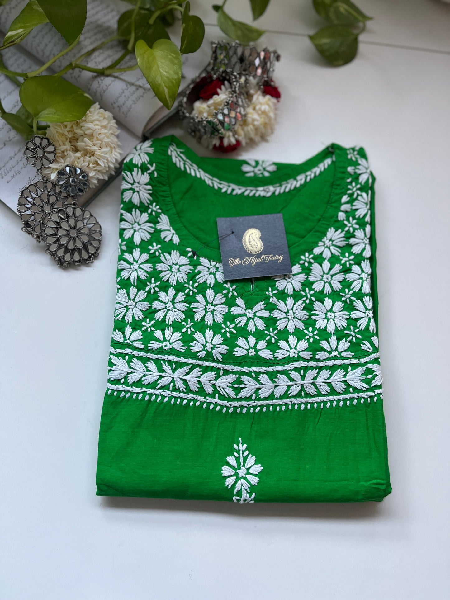 Blanc sur vert herbe - Kurta en coton