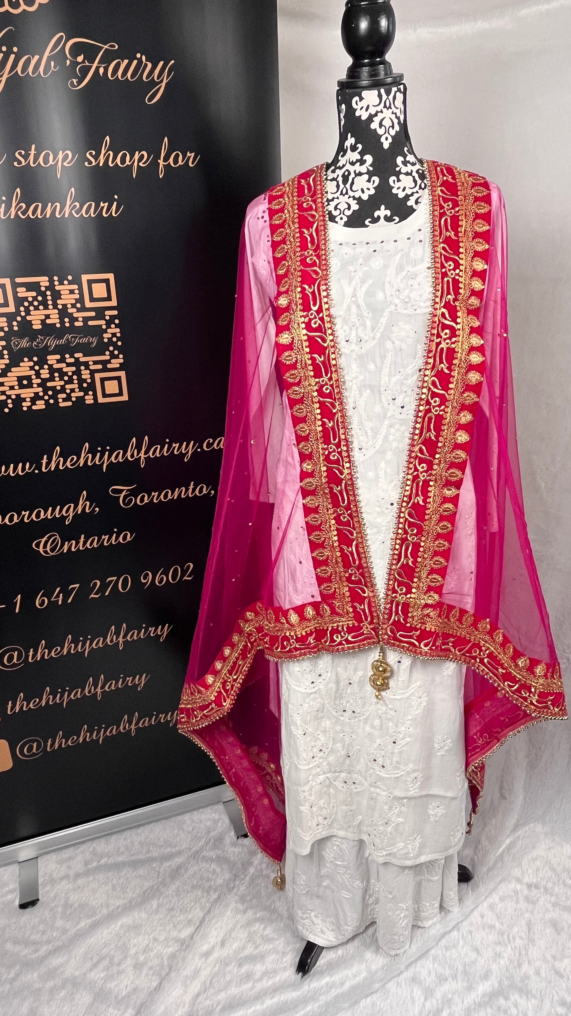 Bridal Dupatta - قبول ہے - Magenta - The Hijab Fairy