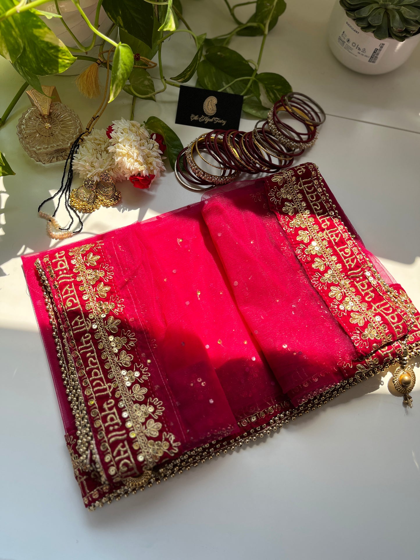 Bridal Dupatta - सदा सौभाग्यवती भव: - Pink - The Hijab Fairy