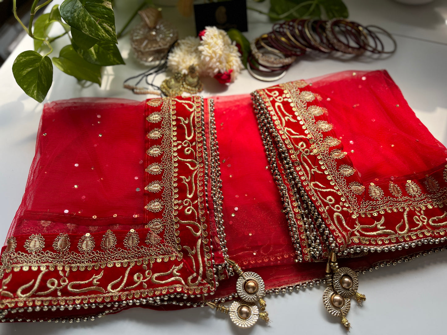 Bridal Dupatta - قبول ہے - Red - The Hijab Fairy