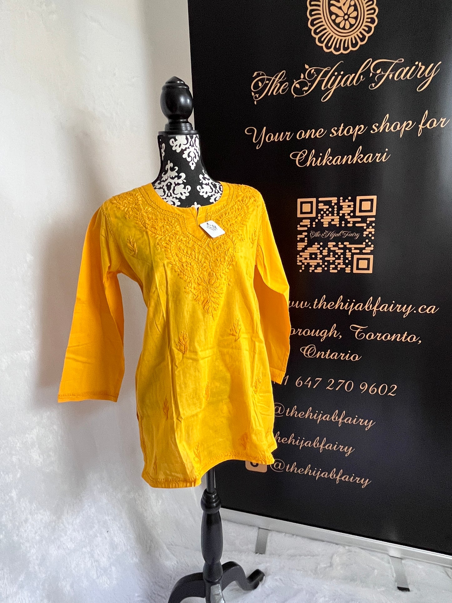 Yellow 4- Short Cotton Chikankari Top