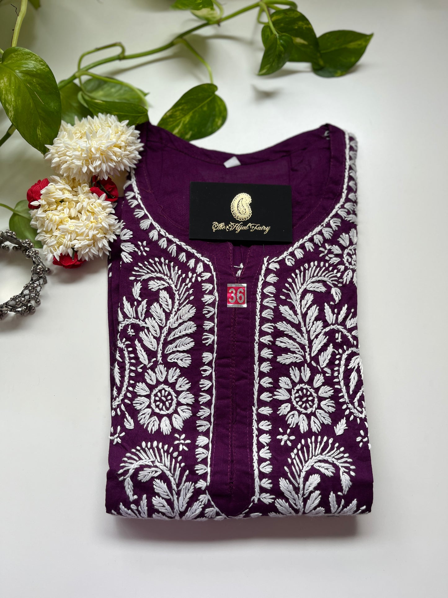 White on Purple - Cotton Kurta - The Hijab Fairy