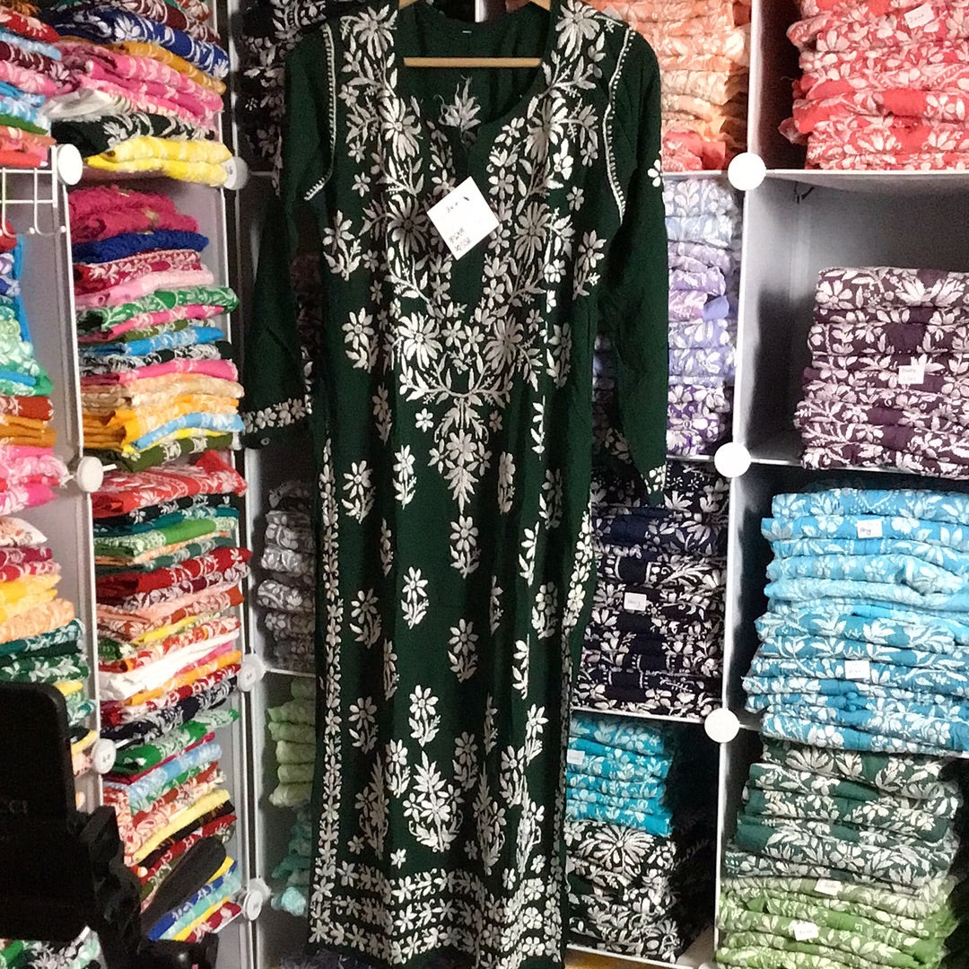 Dark Green - Modal Straight Long Kurta - The Hijab Fairy