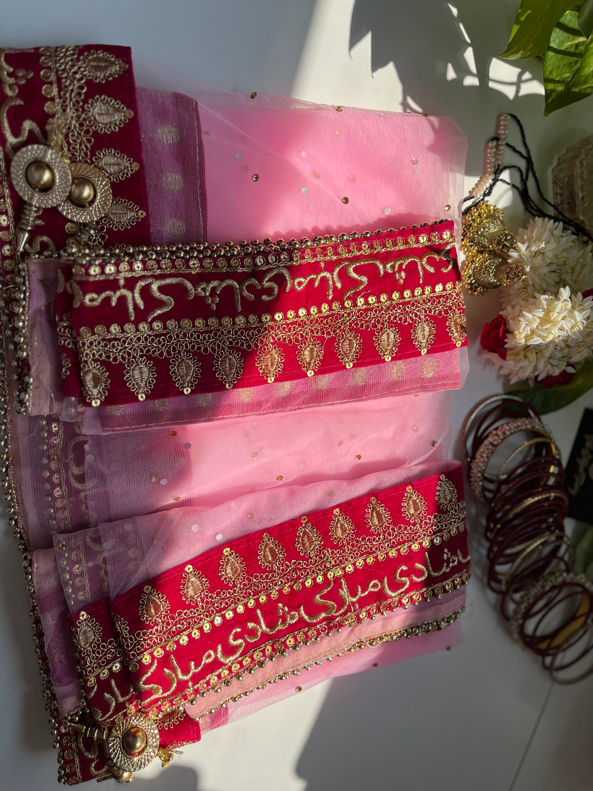 Bridal Dupatta - شادی مبارک - Pink - The Hijab Fairy