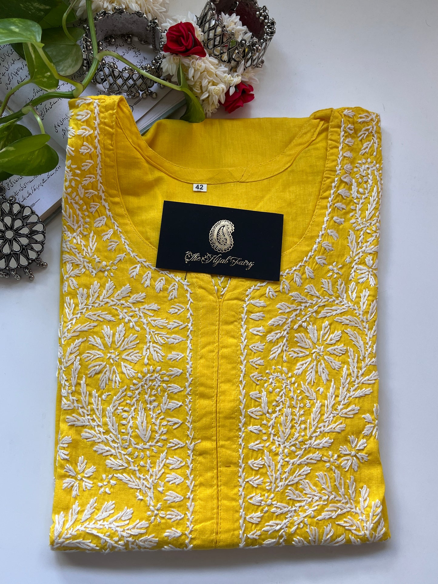 White on Yellow - Cotton Kurta - The Hijab Fairy