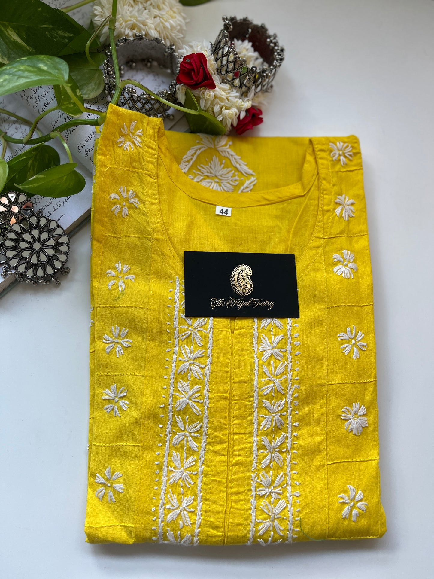 White on Yellow - Cotton Kurta - The Hijab Fairy