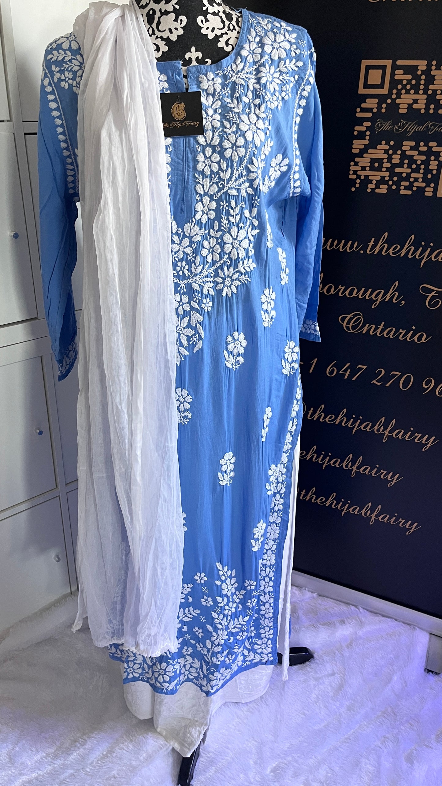 Bleu bleuet - Kurta long droit en modal