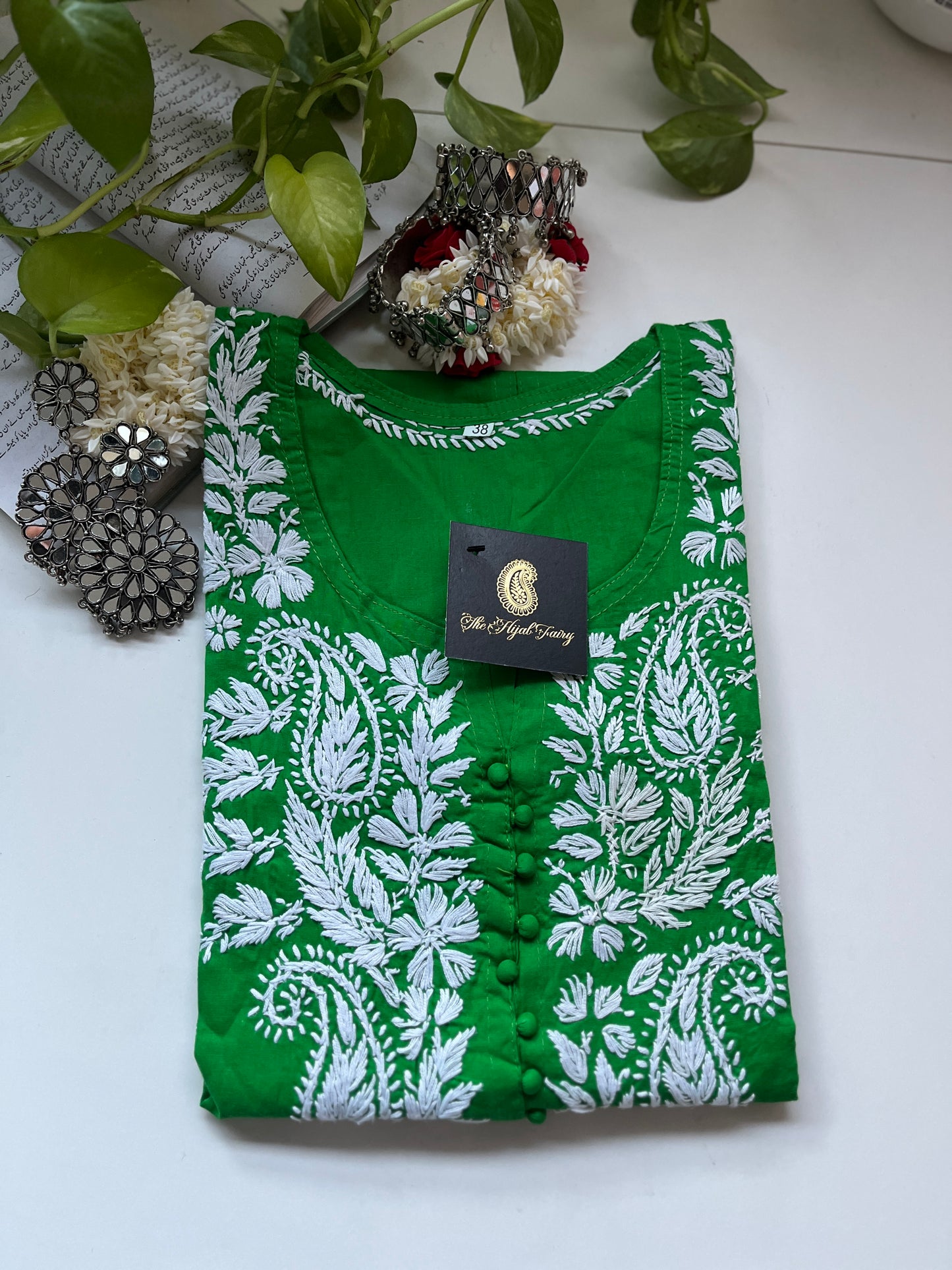 Blanc sur vert herbe - Kurta en coton