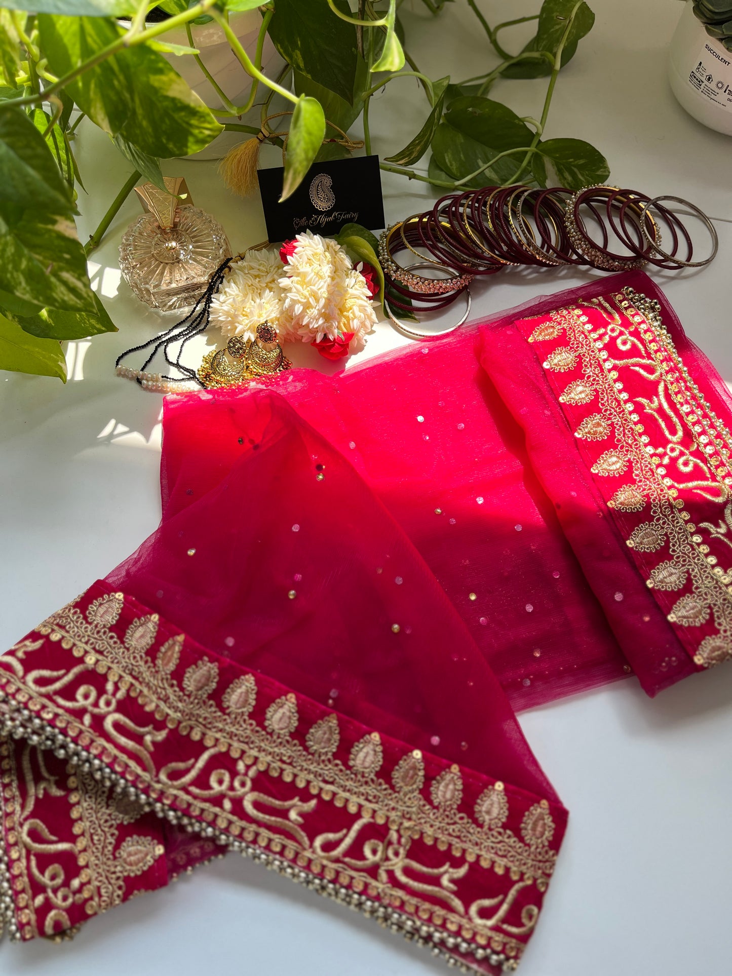 Bridal Dupatta - قبول ہے - Magenta - The Hijab Fairy