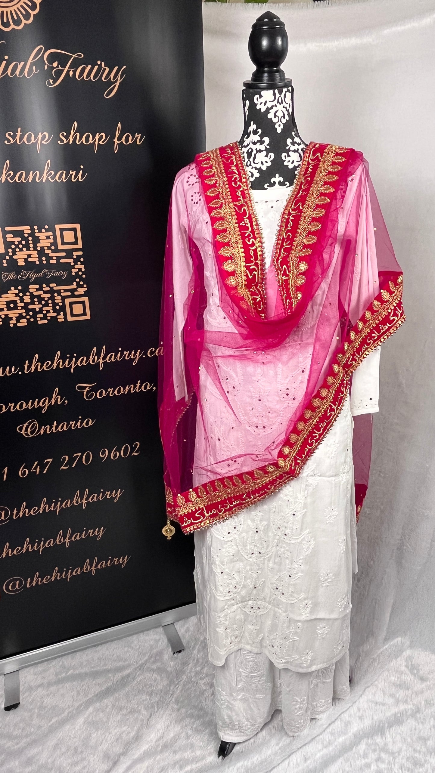 Bridal Dupatta - شادی مبارک - Magenta - The Hijab Fairy