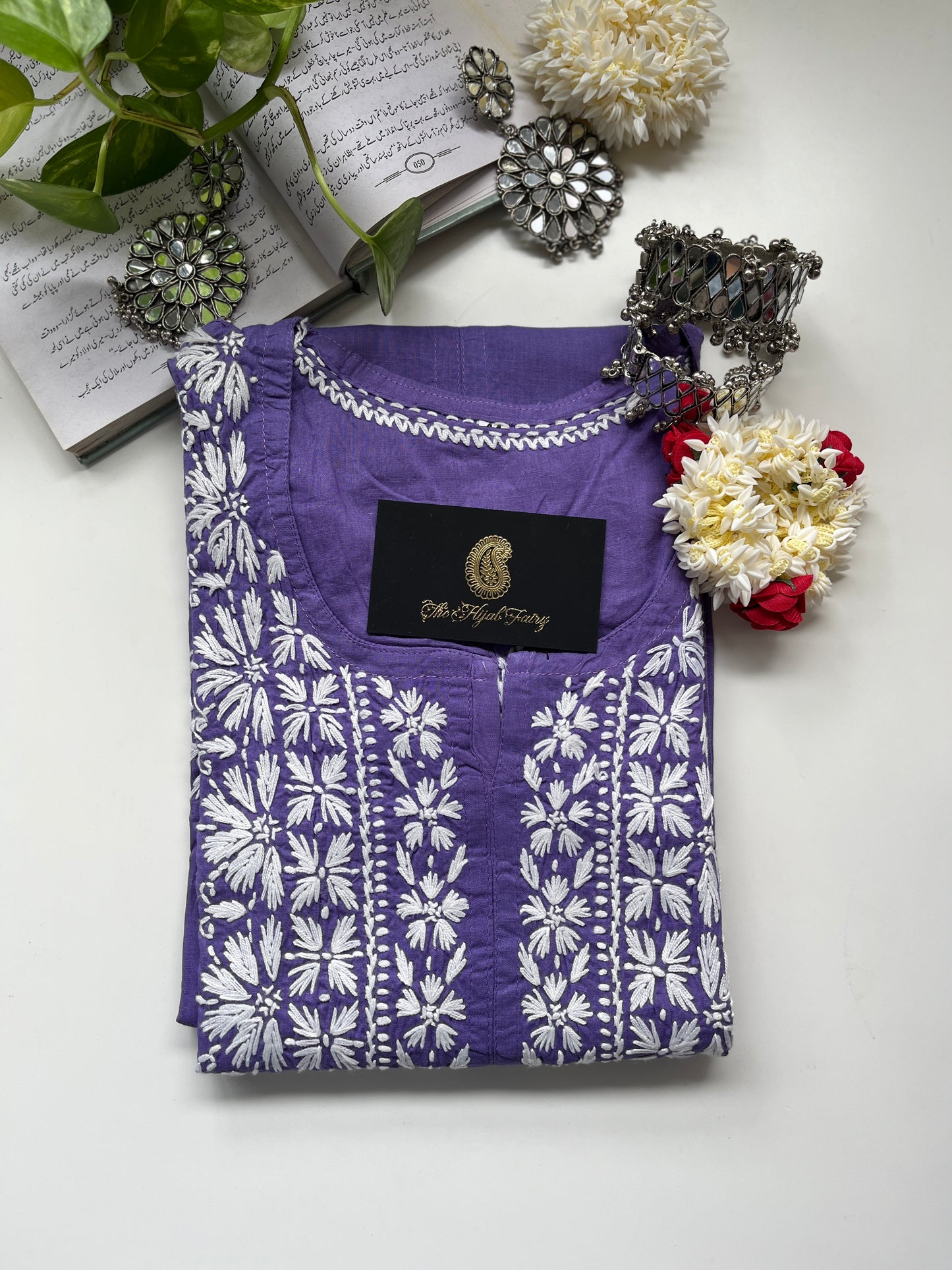 White on Lavender - Cotton Kurta