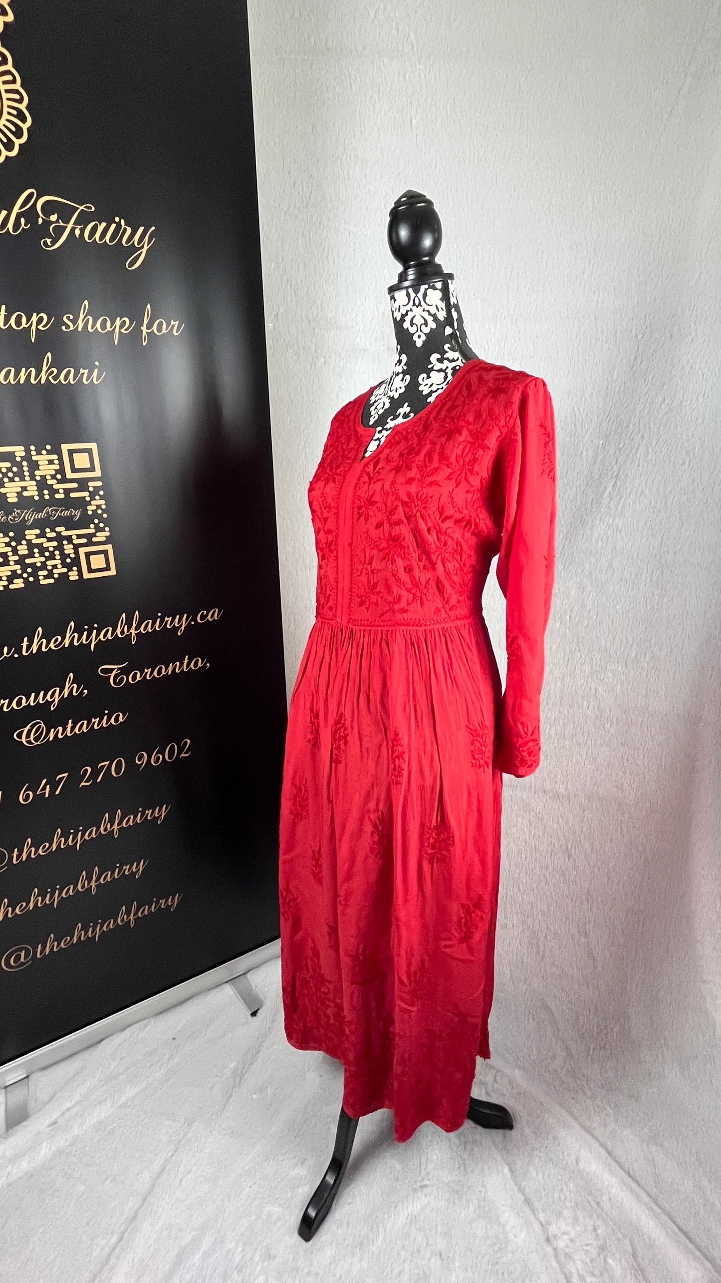 Red Self - Muslin Frock - The Hijab Fairy