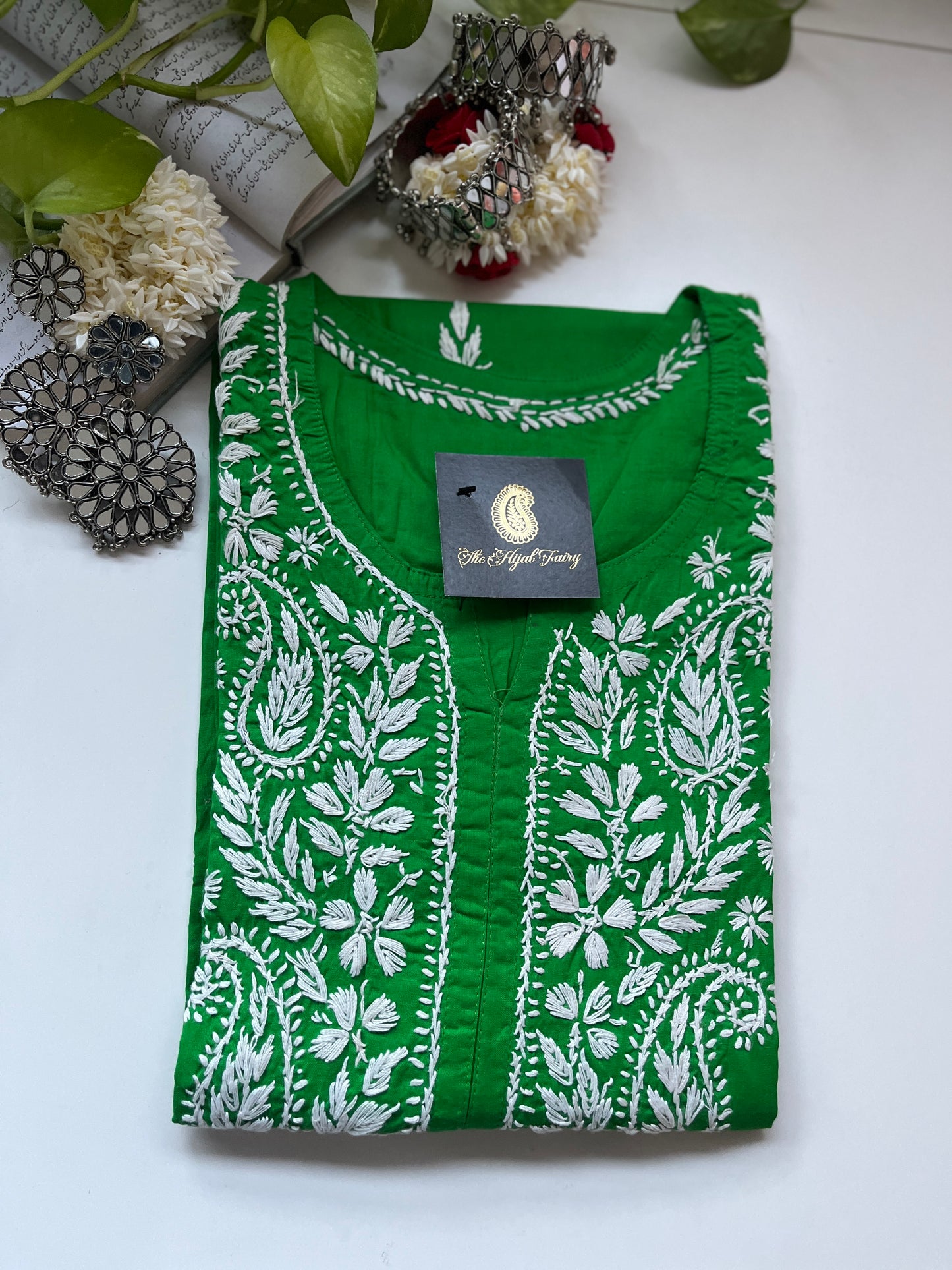 Blanc sur vert herbe - Kurta en coton