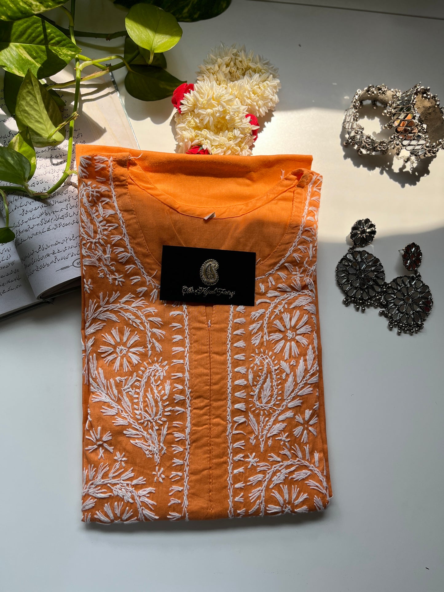 Blanc sur Orange - Kurta en coton