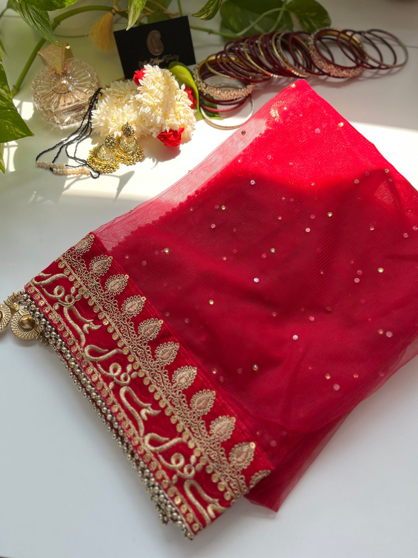 Bridal Dupatta - قبول ہے - Magenta - The Hijab Fairy