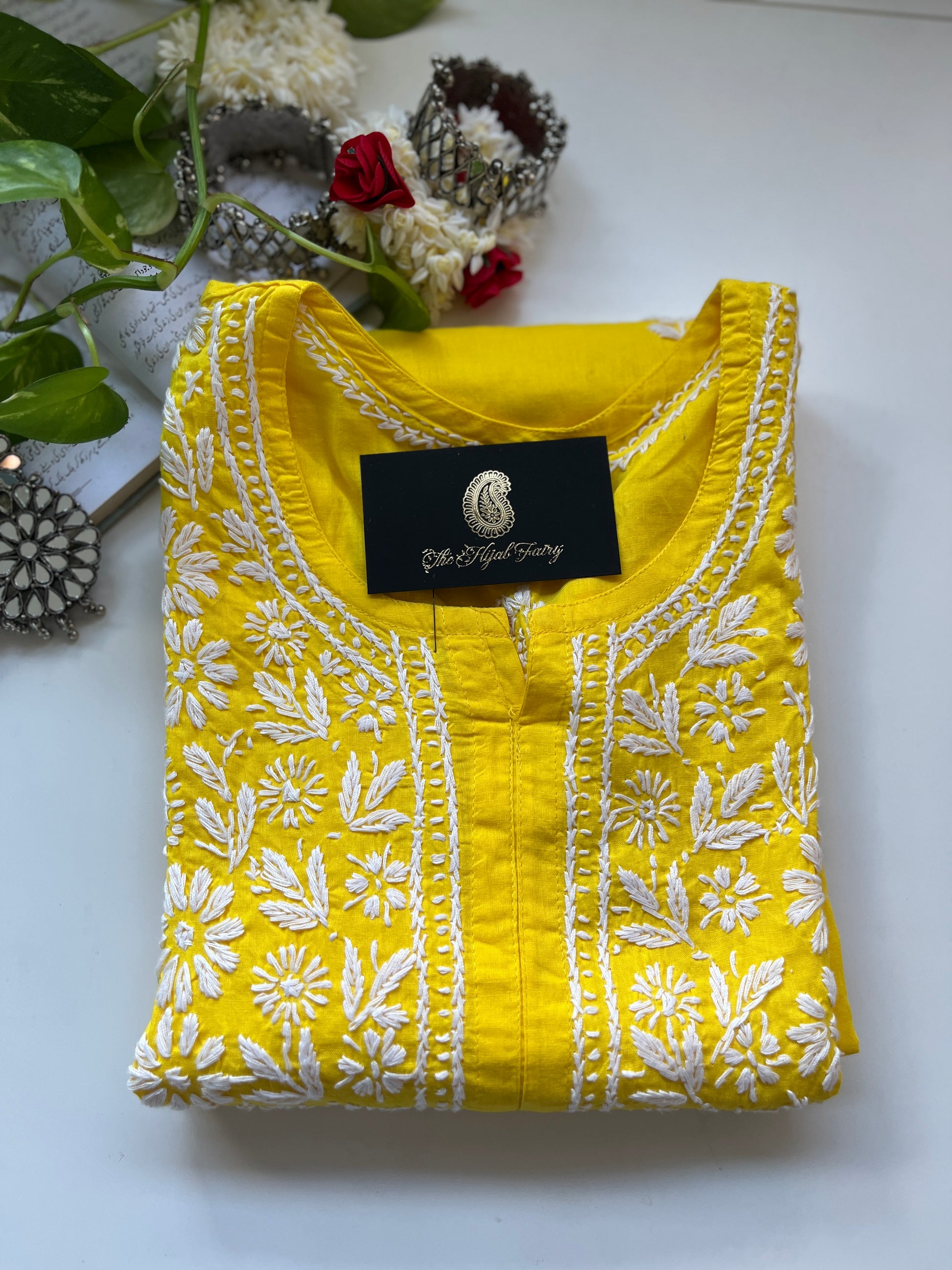 White on Yellow - Cotton Kurta - The Hijab Fairy