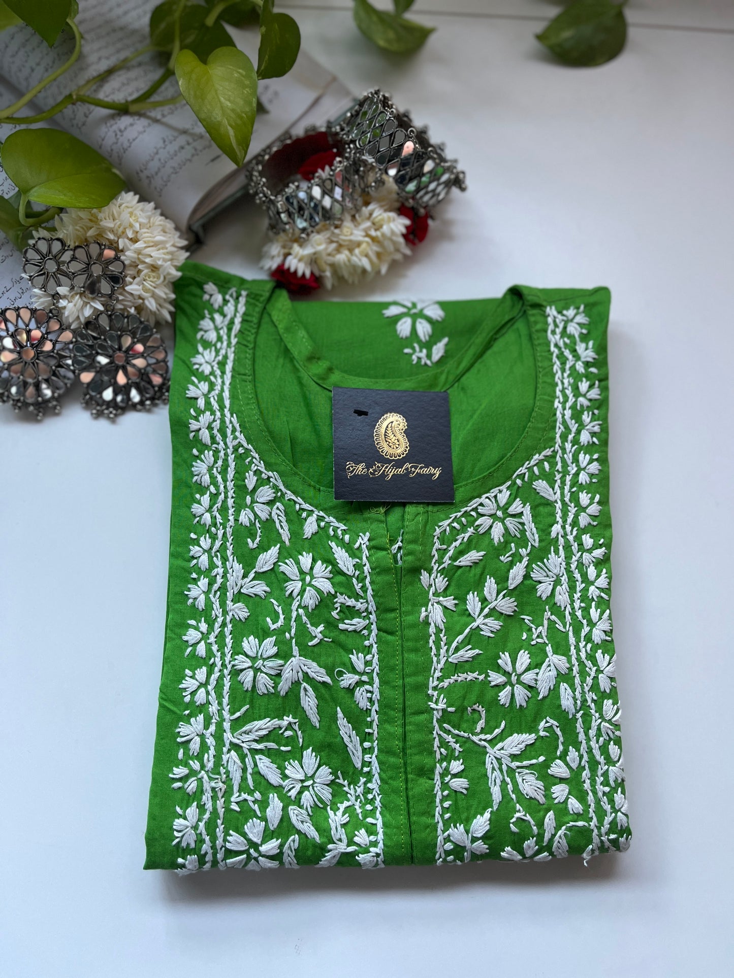 White on Kajol Green - Cotton Kurta