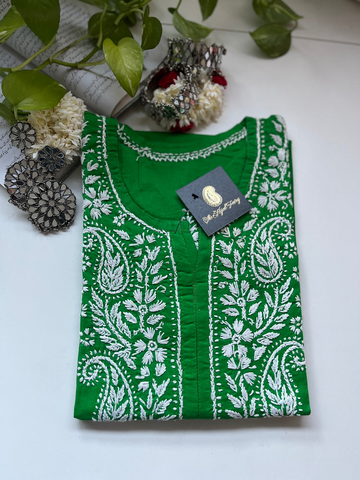 Blanc sur vert herbe - Kurta en coton