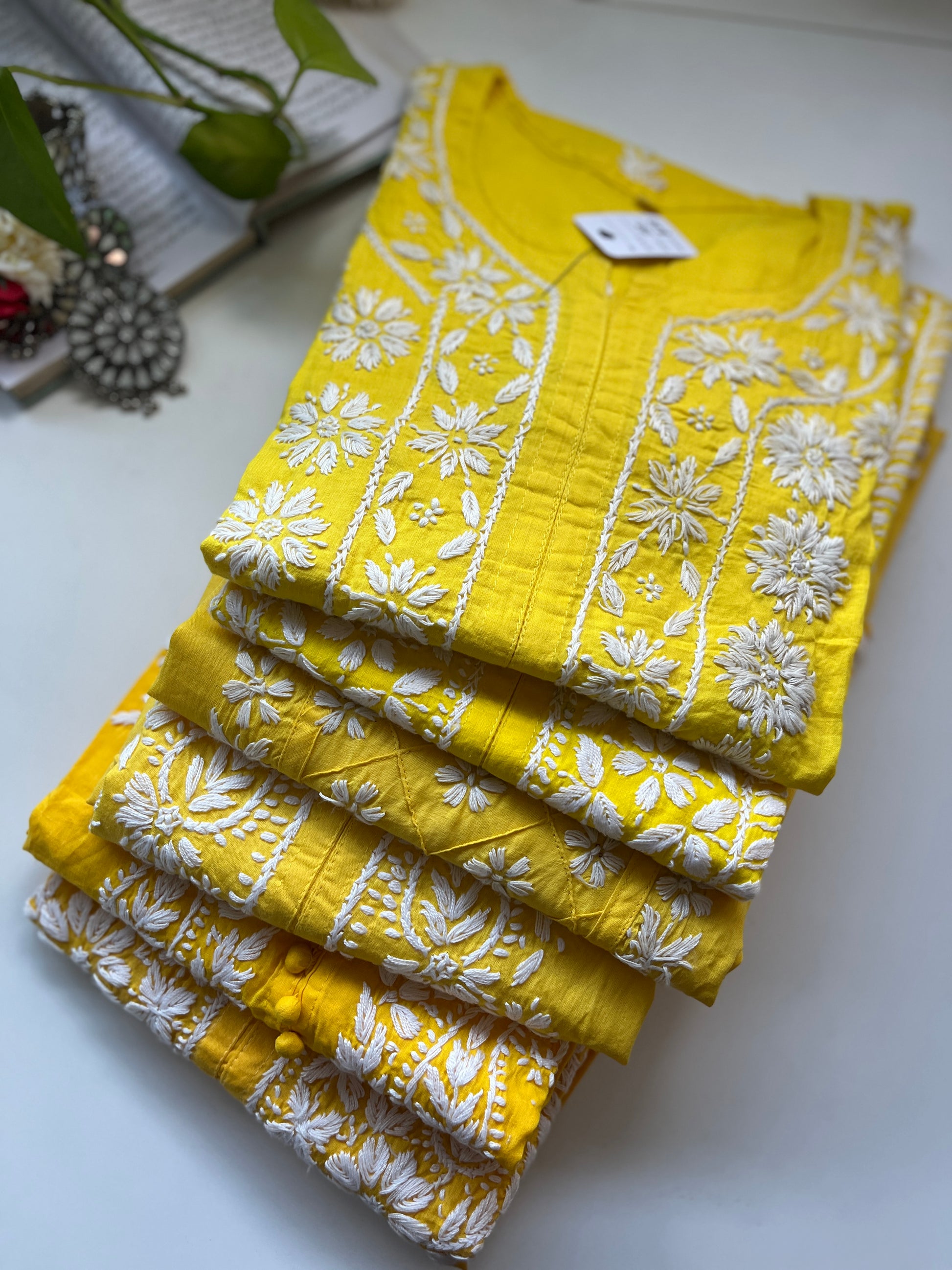 White on Yellow - Cotton Kurta - The Hijab Fairy