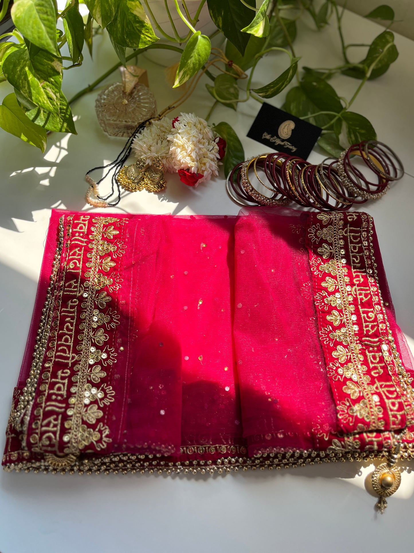 Bridal Dupatta - सदा सौभाग्यवती भव: - Pink - The Hijab Fairy