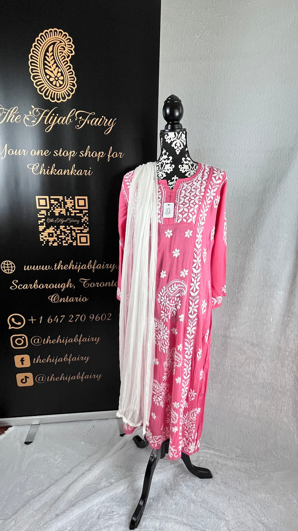 Strawberry Pink Indo-Western Frock Style Modal Kurta - The Hijab Fairy