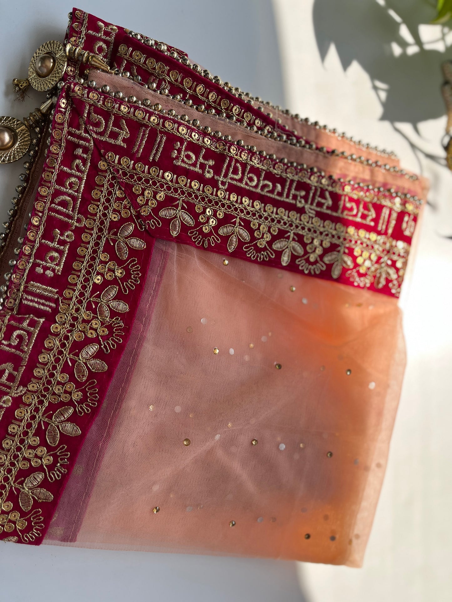 Bridal Dupatta - सदा सौभाग्यवती भव: - Peach - The Hijab Fairy