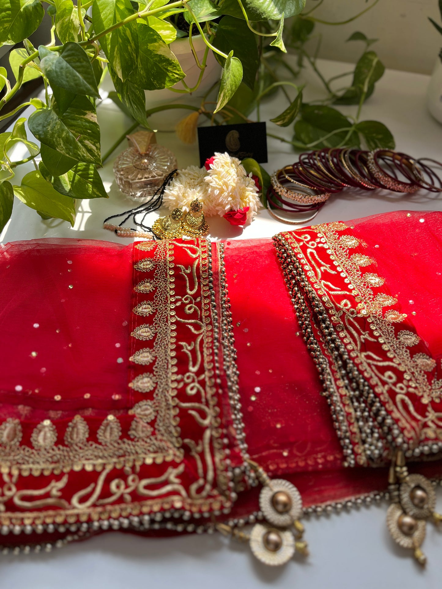 Bridal Dupatta - قبول ہے - Red - The Hijab Fairy