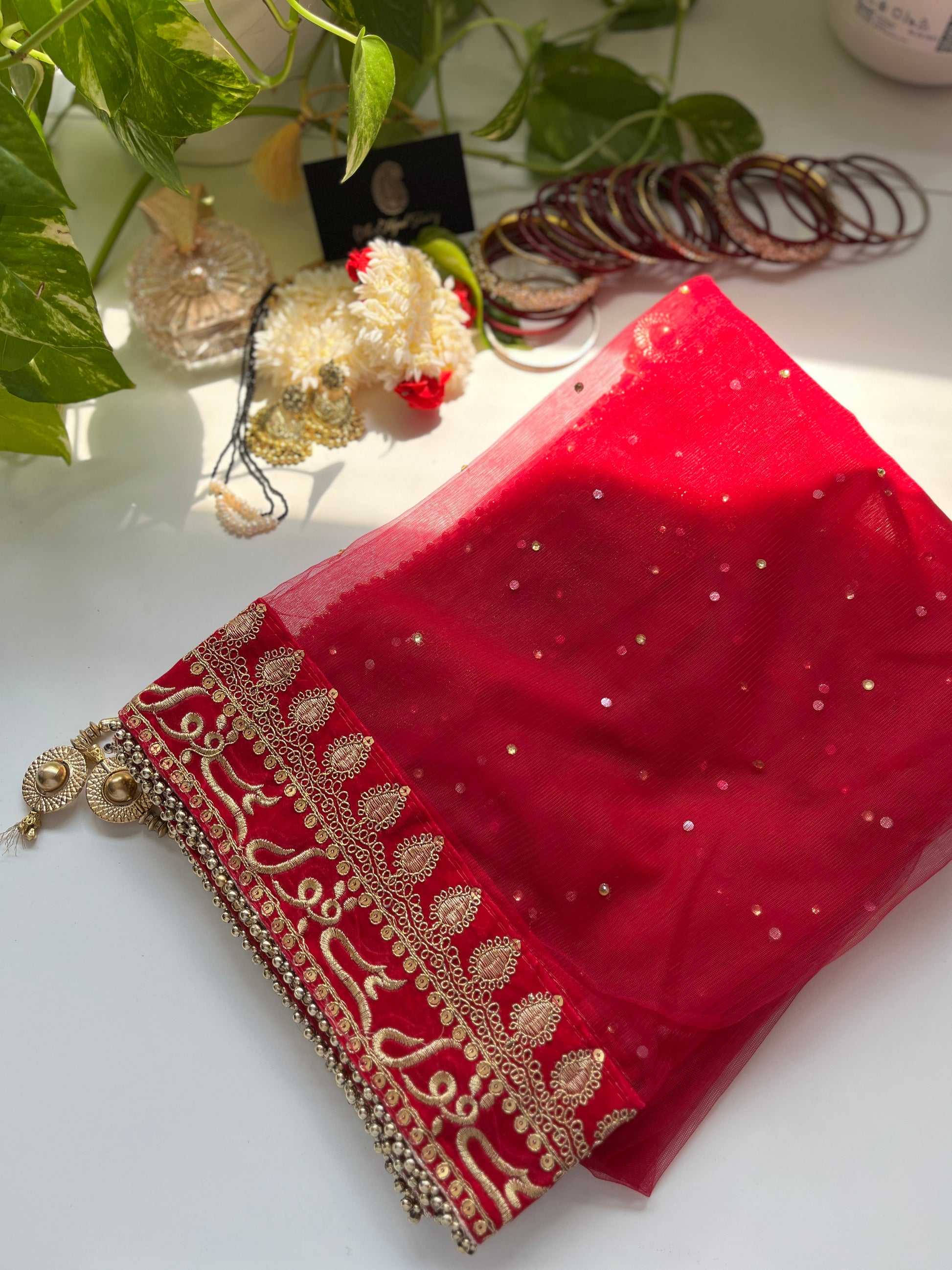 Bridal Dupatta - قبول ہے - Magenta - The Hijab Fairy