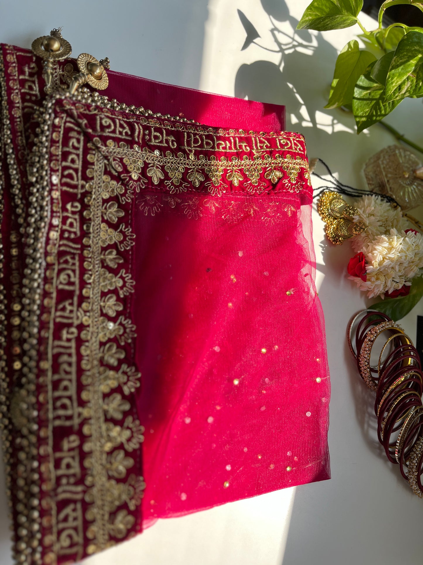 Bridal Dupatta - सदा सौभाग्यवती भव: - Pink - The Hijab Fairy