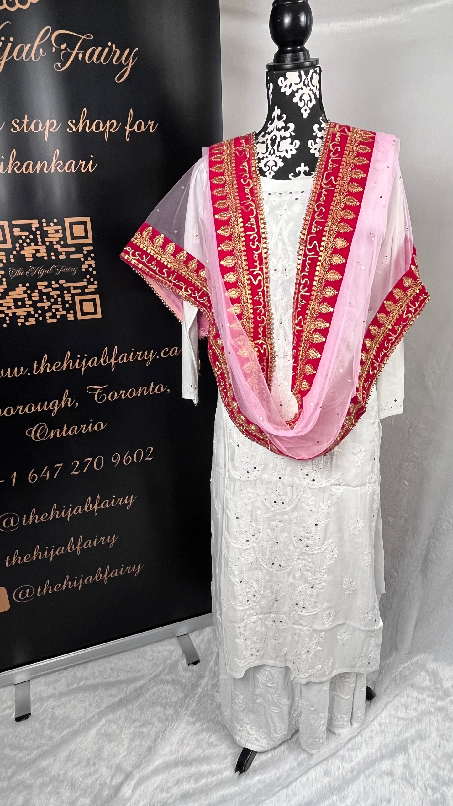 Bridal Dupatta - شادی مبارک - Pink - The Hijab Fairy