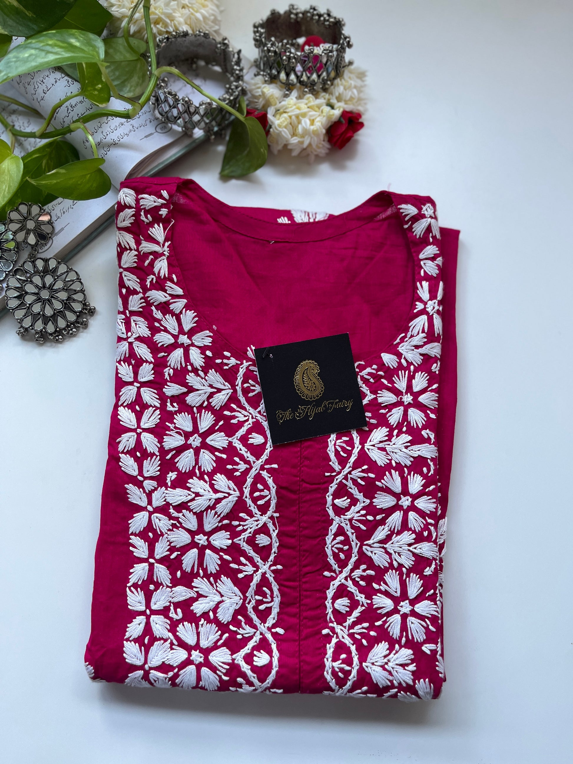 White on Pink 3 - Cotton Kurta - The Hijab Fairy