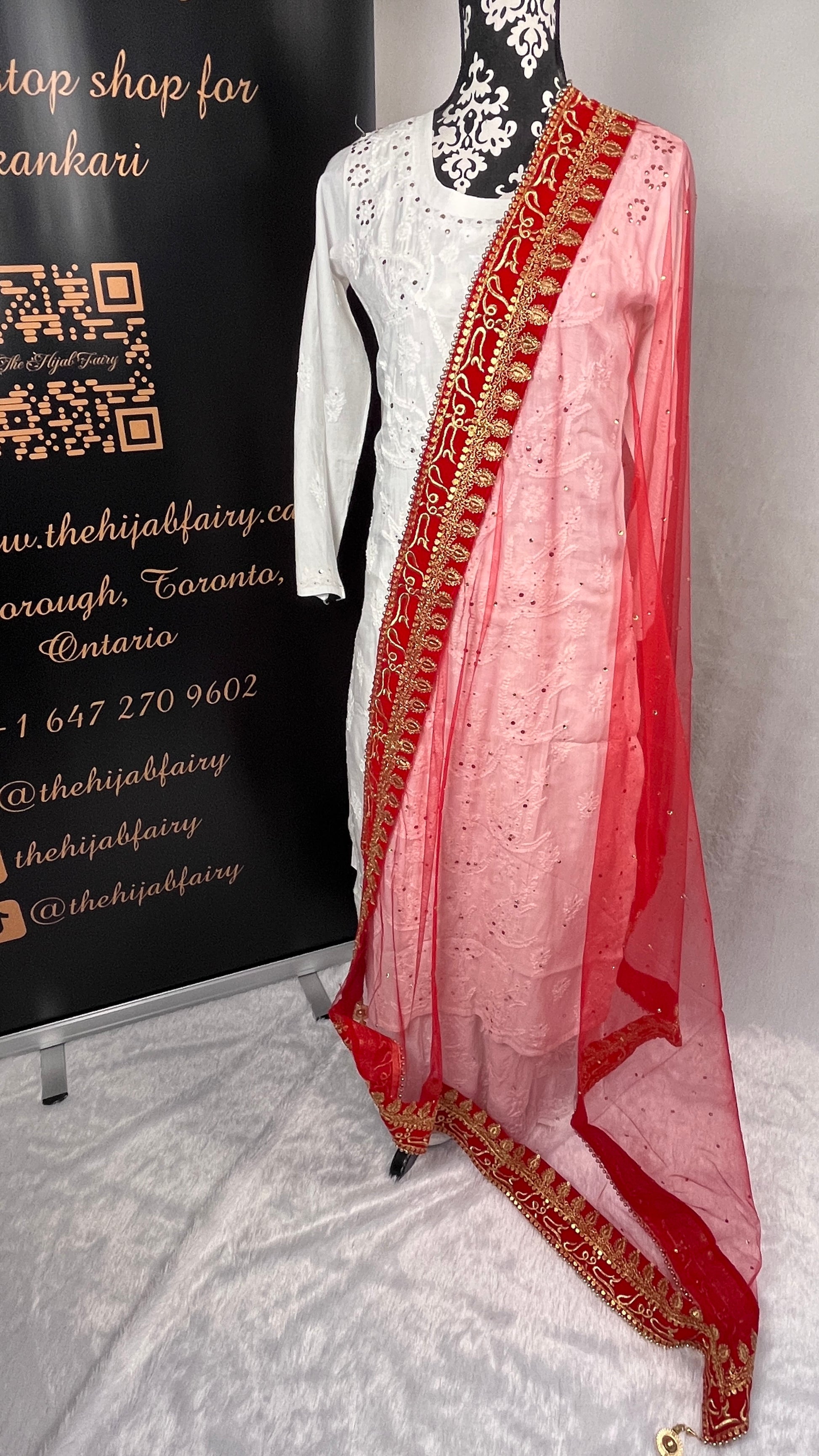 Bridal Dupatta - قبول ہے - Red - The Hijab Fairy