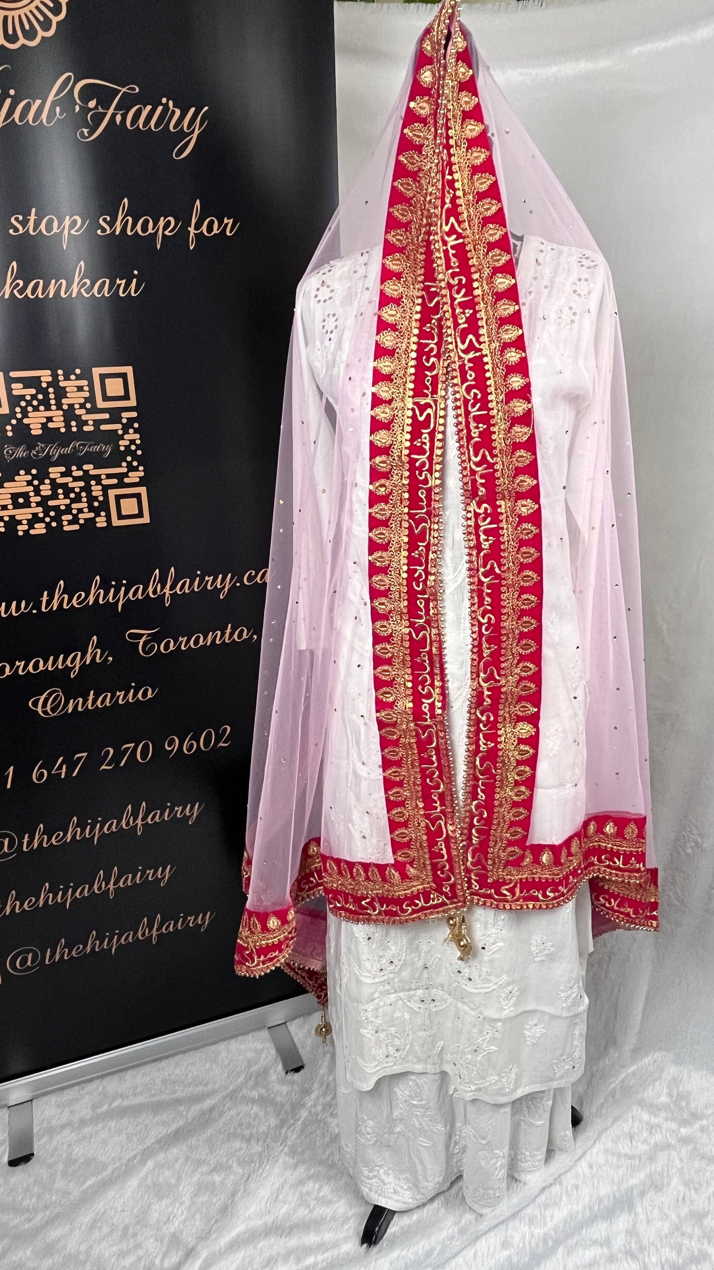 Bridal Dupatta - شادی مبارک - Pink - The Hijab Fairy