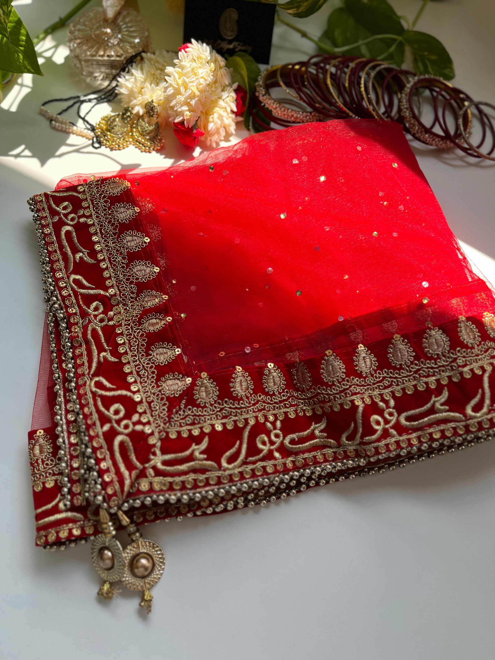 Bridal Dupatta - قبول ہے - Red - The Hijab Fairy