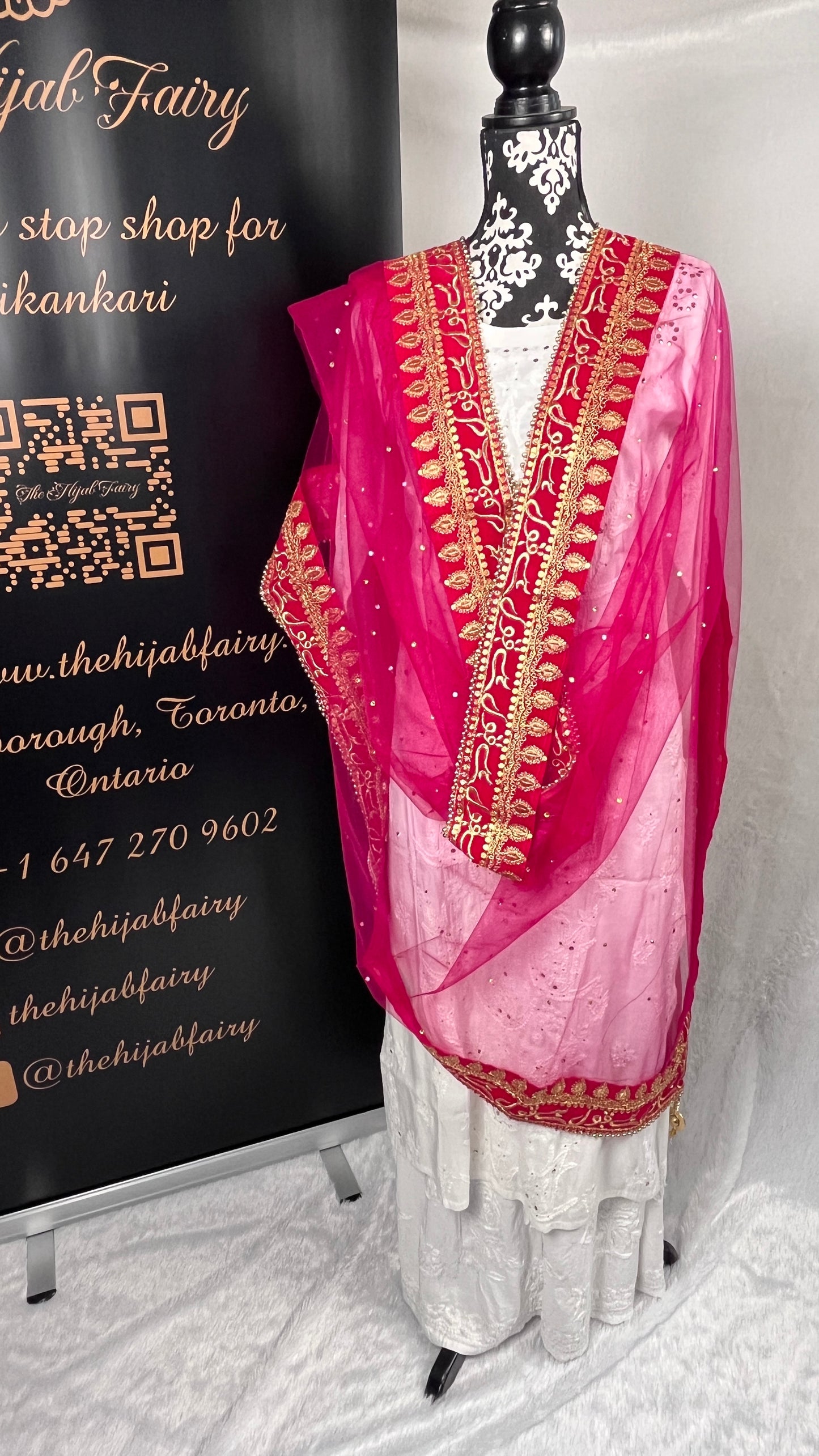 Bridal Dupatta - قبول ہے - Magenta - The Hijab Fairy