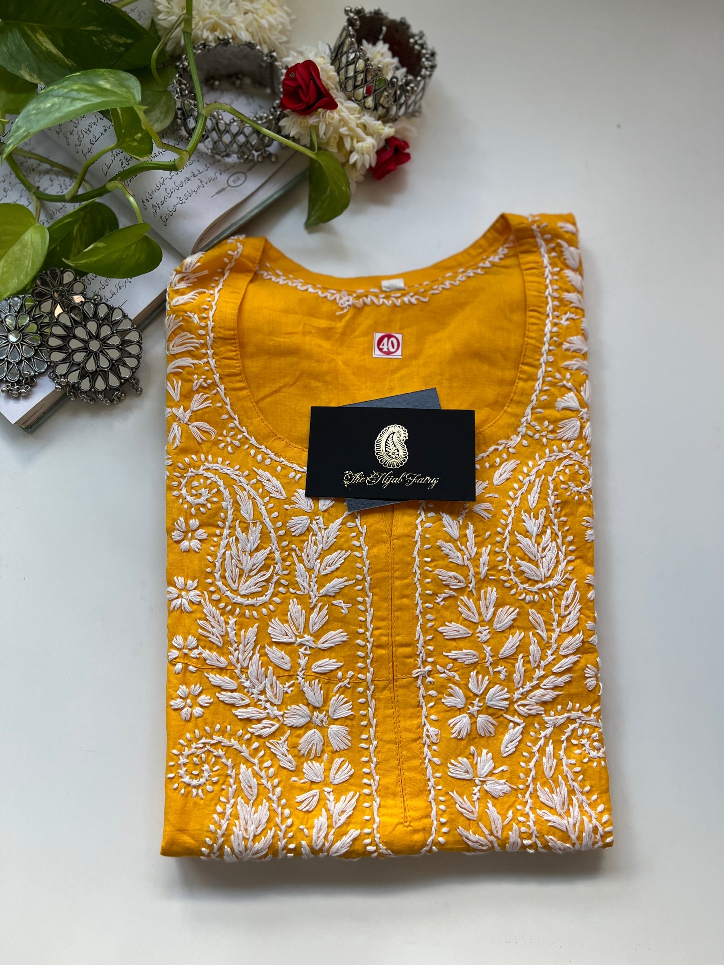 Blanc sur Jaune Mangue - Kurta en Coton