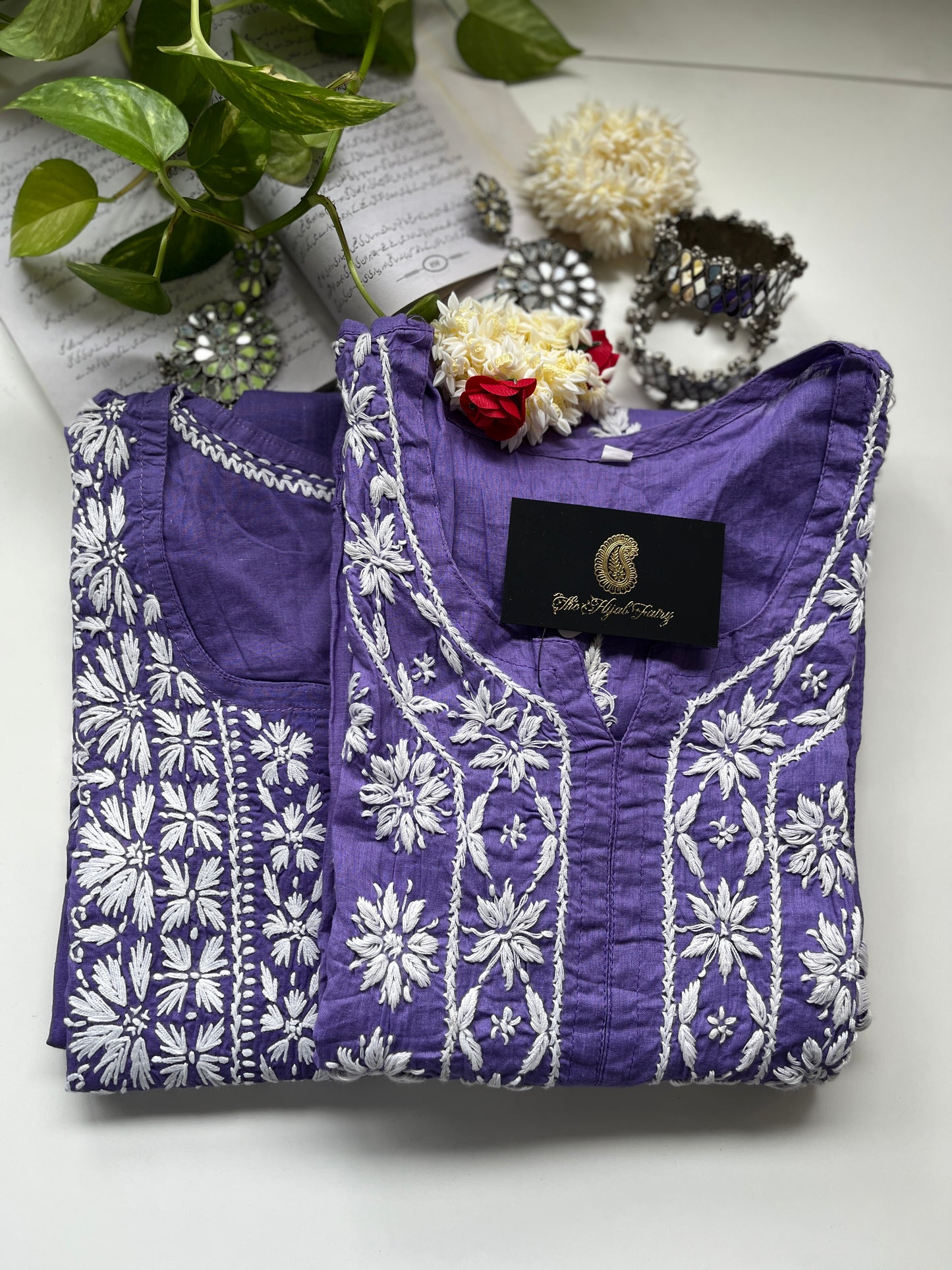 White on Lavender - Cotton Kurta