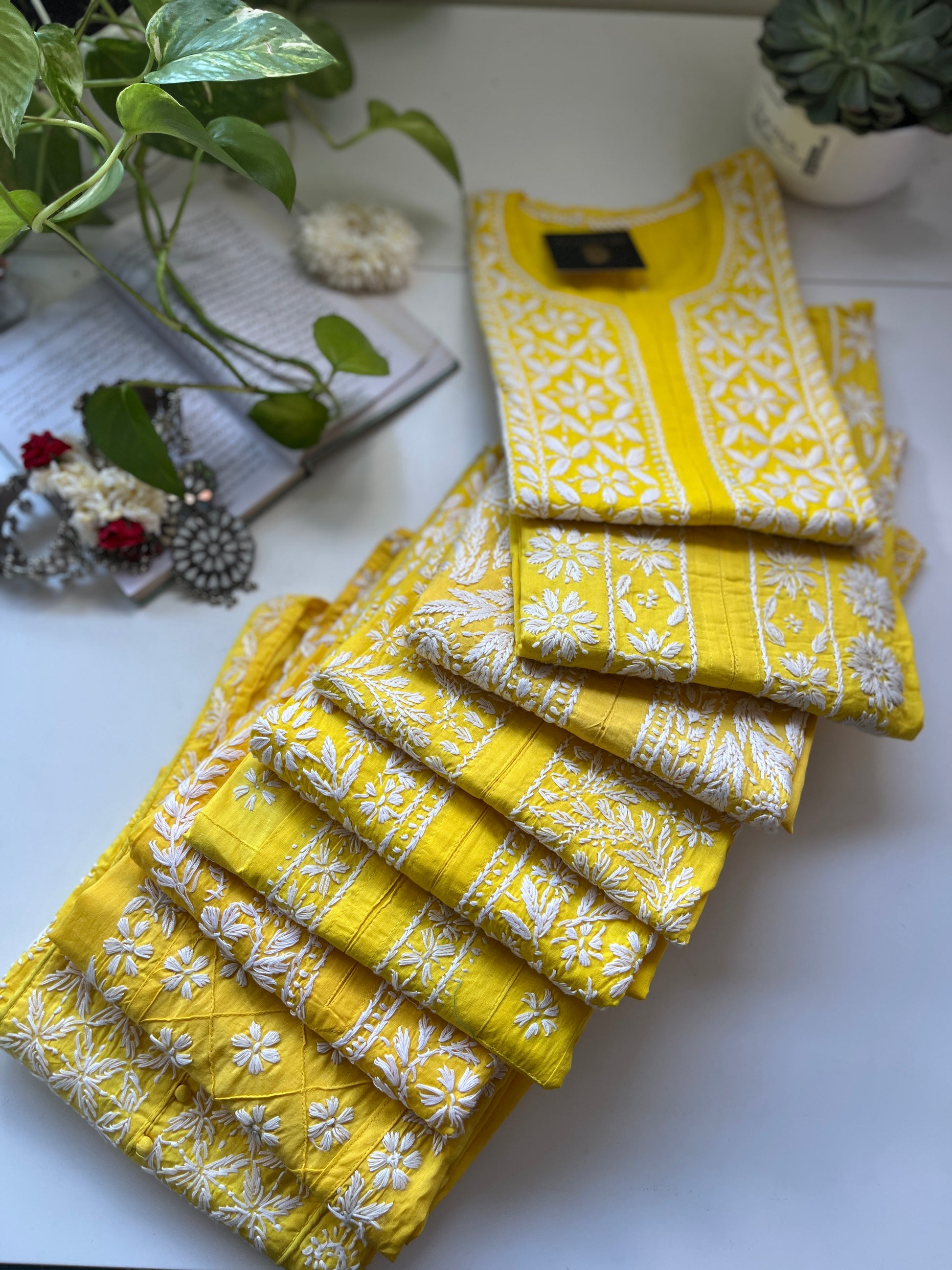 White on Yellow - Cotton Kurta - The Hijab Fairy