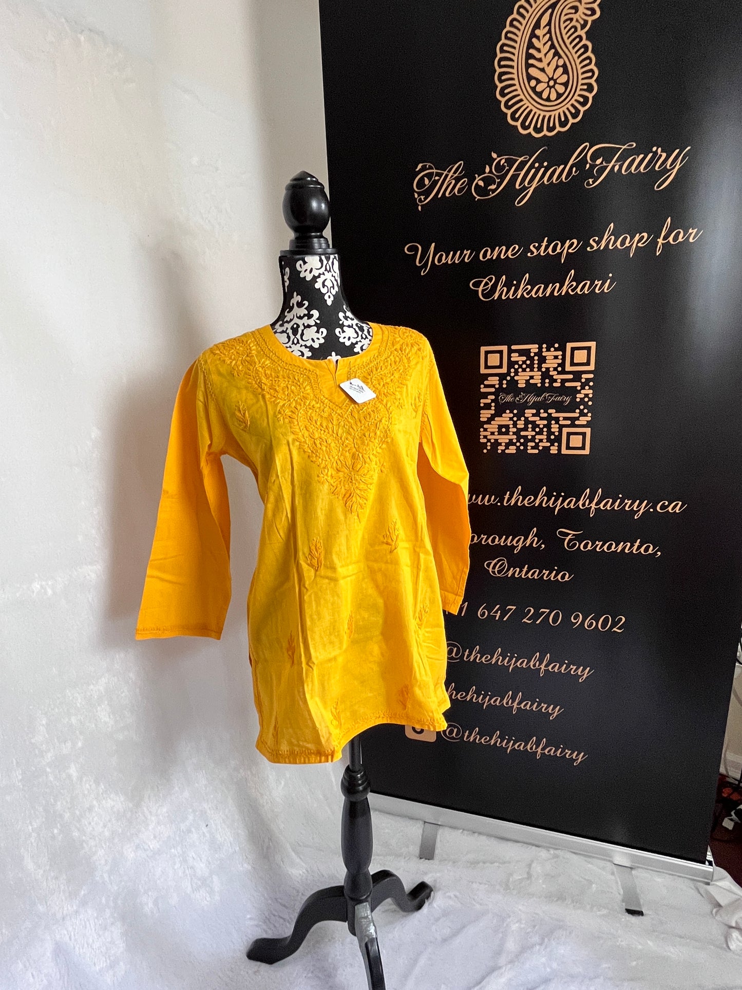 Yellow 4- Short Cotton Chikankari Top