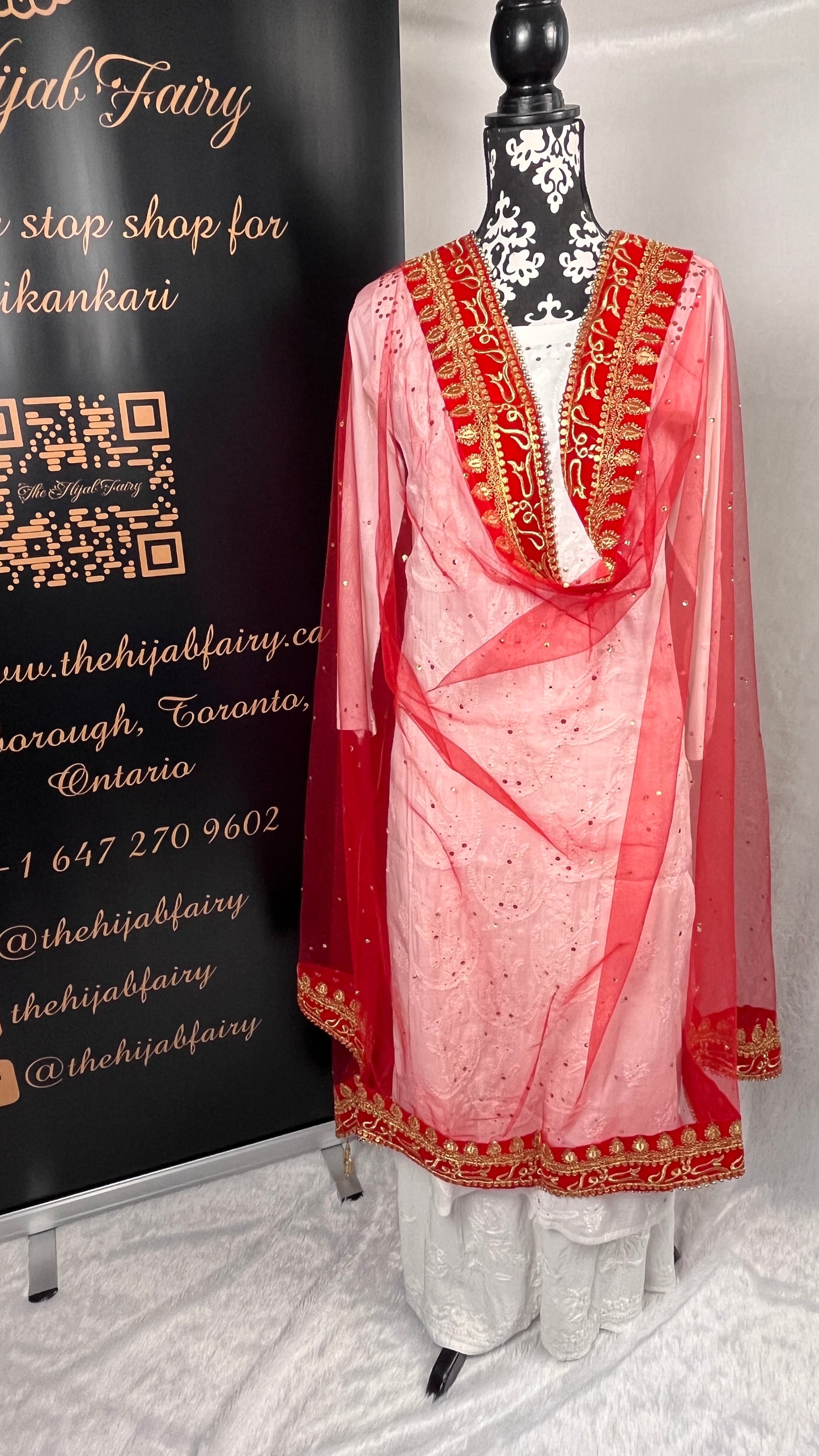 Bridal Dupatta - قبول ہے - Red - The Hijab Fairy