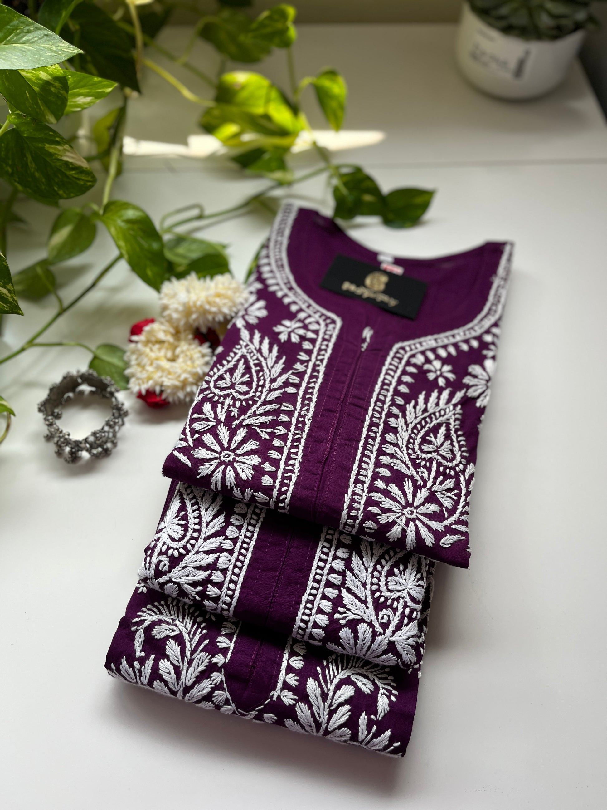 White on Purple - Cotton Kurta - The Hijab Fairy