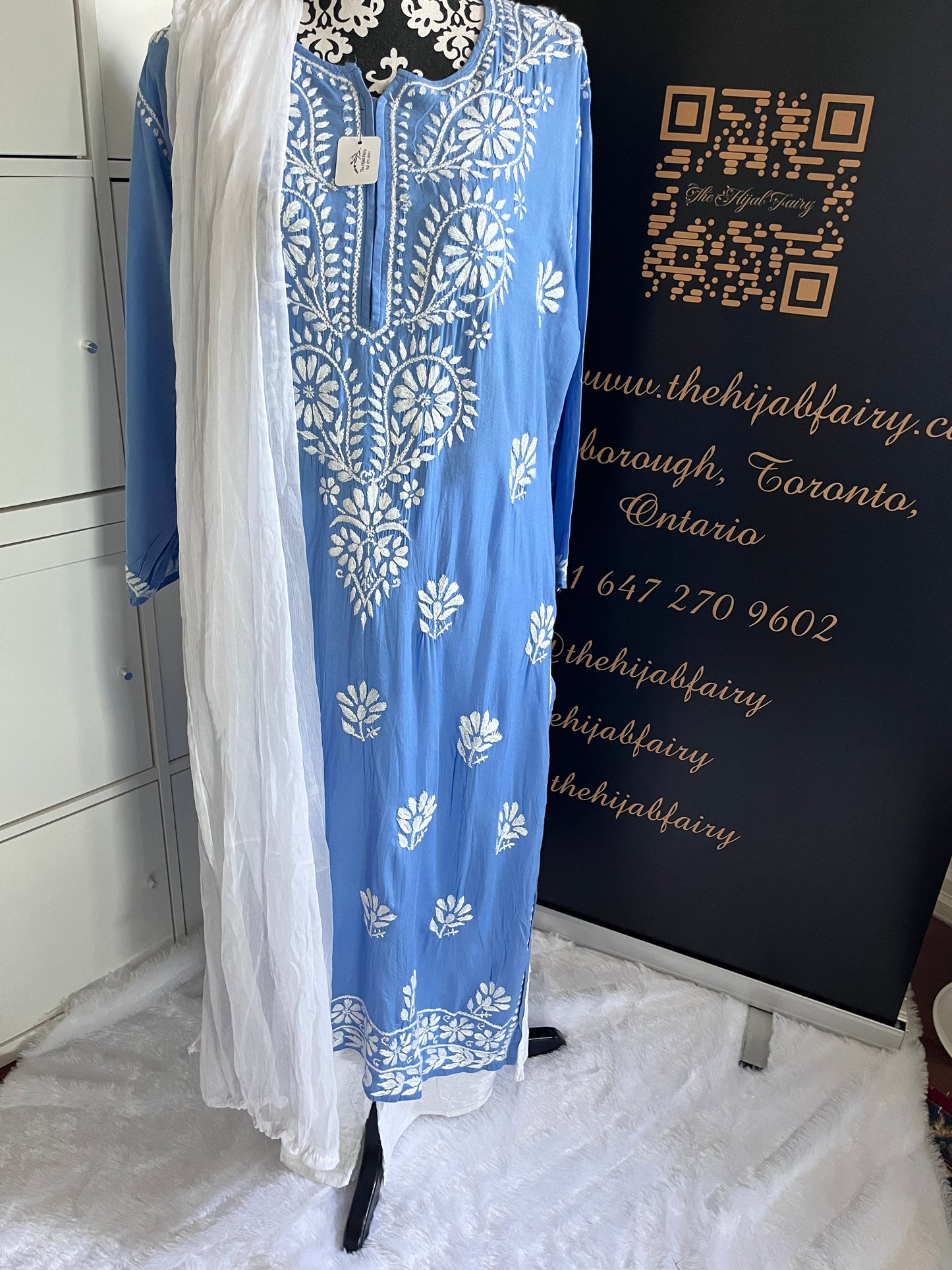 Bleu bleuet - Kurta long droit en modal