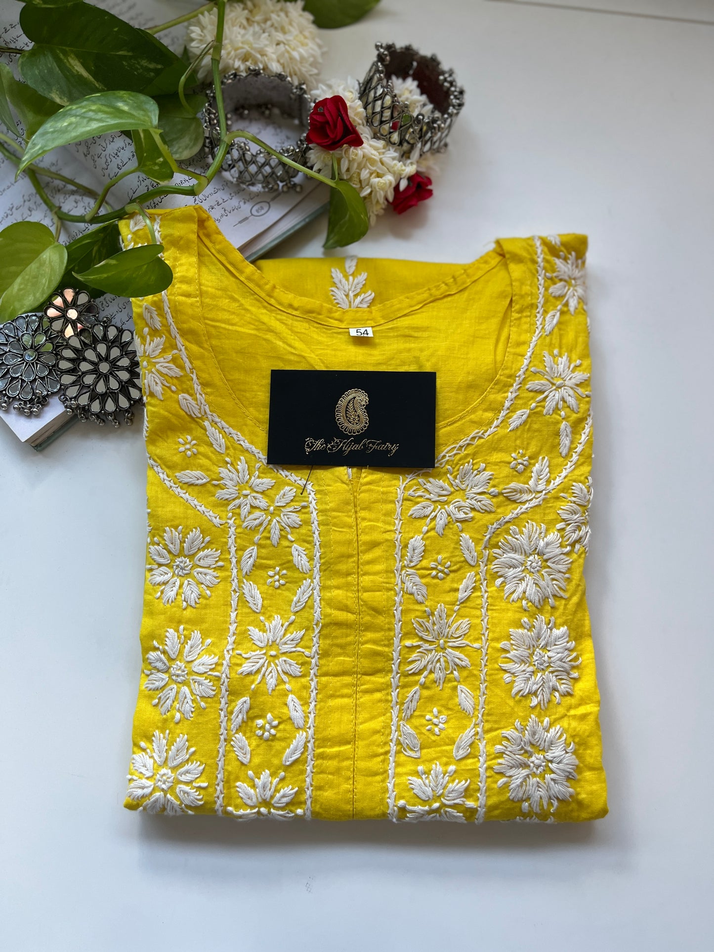 White on Yellow - Cotton Kurta - The Hijab Fairy