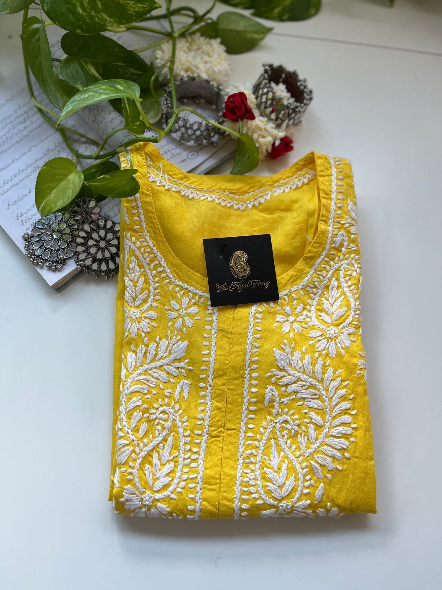 White on Yellow - Cotton Kurta - The Hijab Fairy